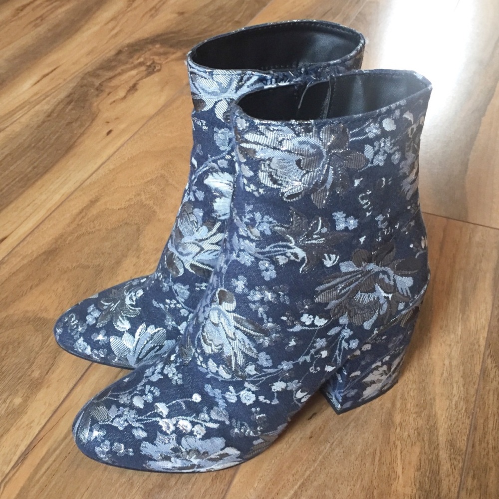Blue & Silver Floral Ankle Boots